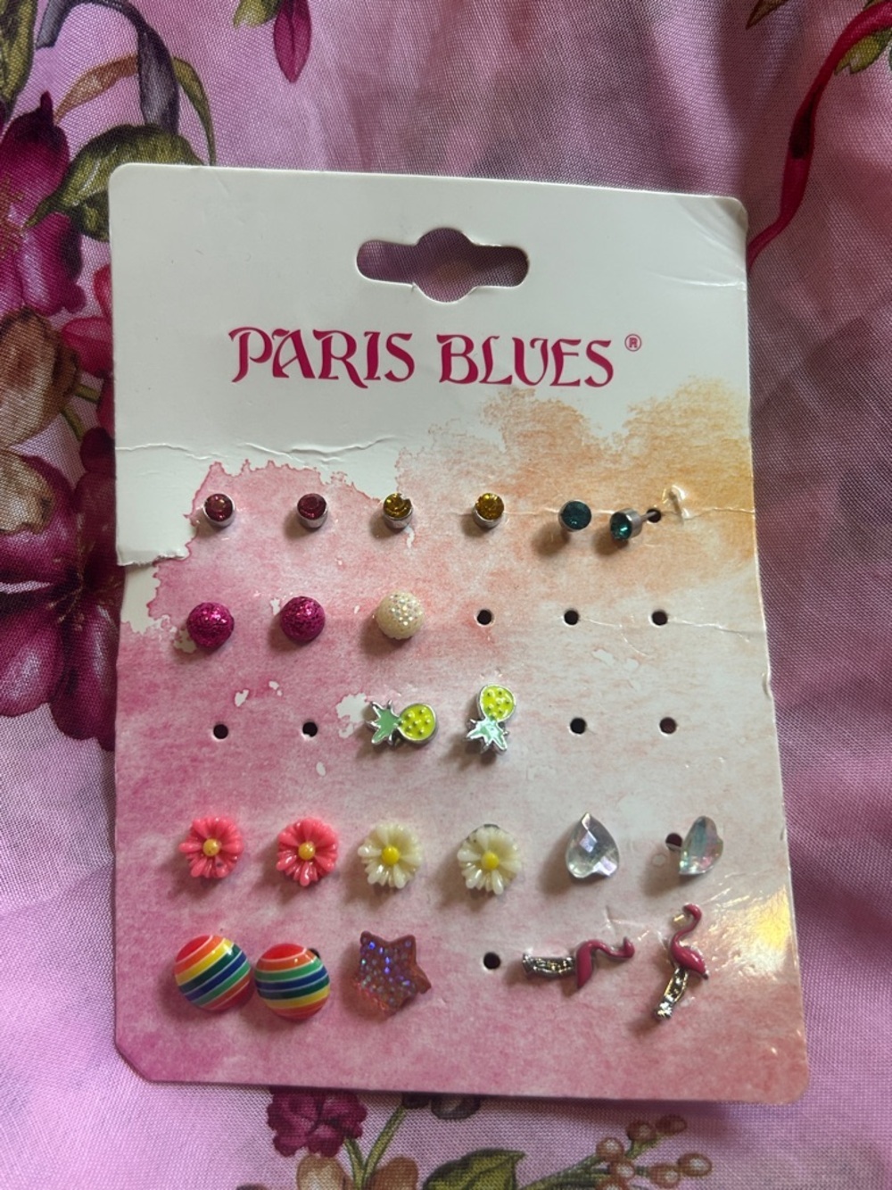 Paris Blues Kids Earrings Girl Set Lot Studs Flower Flamingo Heart